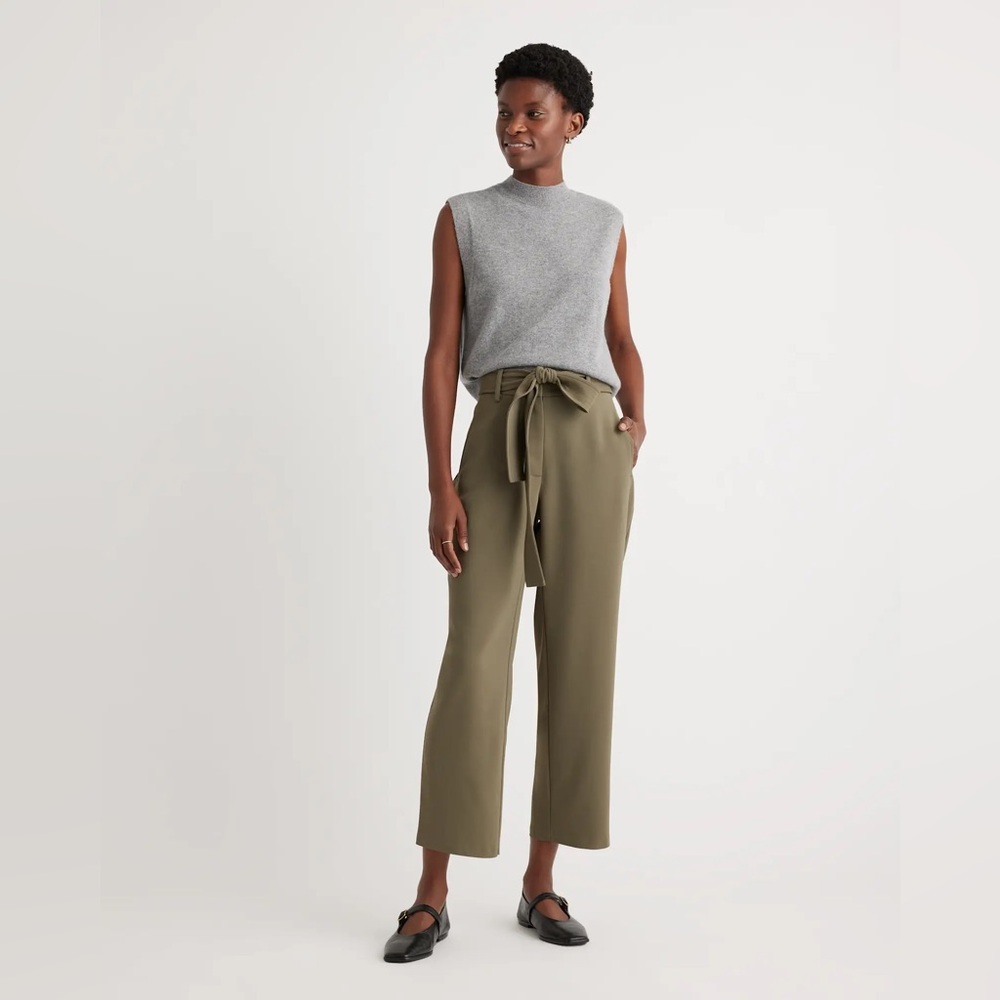 Quince Stretch Crepe Paperbag Pants in Olive size 14